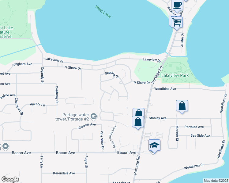 map of restaurants, bars, coffee shops, grocery stores, and more near 9559 Anna Maria Court in Portage