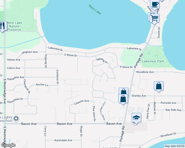 map of restaurants, bars, coffee shops, grocery stores, and more near 9553 Marco Drive in Portage