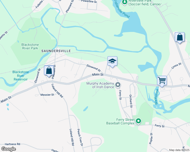 map of restaurants, bars, coffee shops, grocery stores, and more near 109 Main Street in Grafton