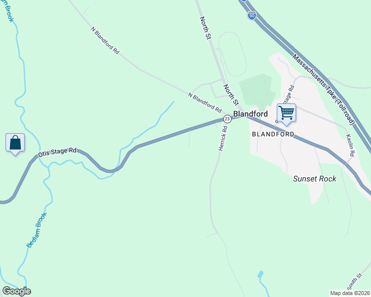 map of restaurants, bars, coffee shops, grocery stores, and more near 101-127 Otis Stage Road in Blandford