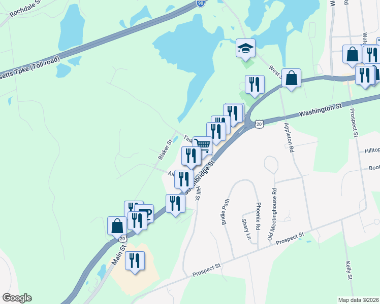 map of restaurants, bars, coffee shops, grocery stores, and more near 17 Tinker Hill Road in Auburn