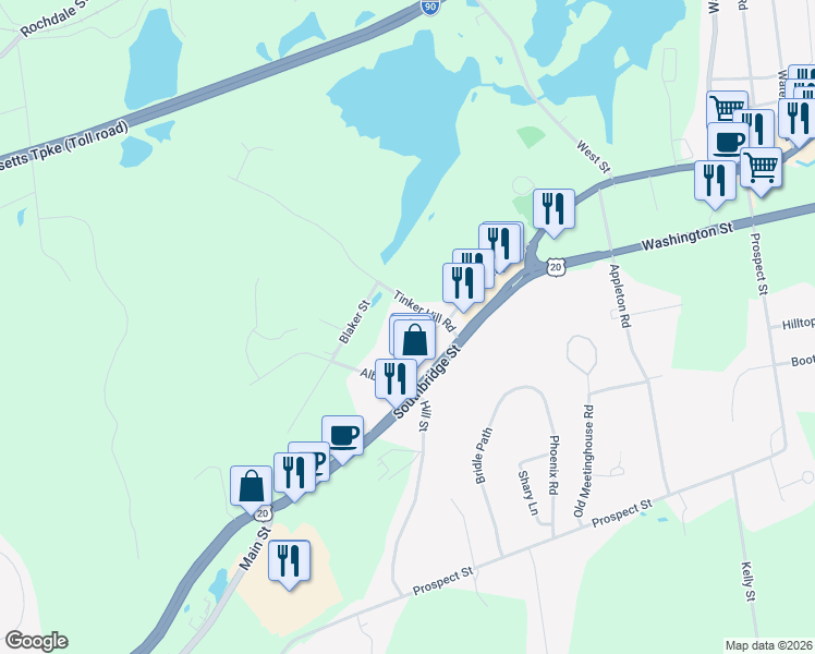 map of restaurants, bars, coffee shops, grocery stores, and more near 17 Tinker Hill Road in Auburn