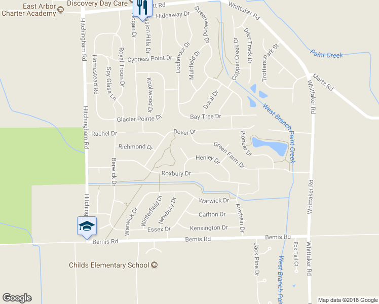 map of restaurants, bars, coffee shops, grocery stores, and more near 7638 Kenton Court in Ypsilanti