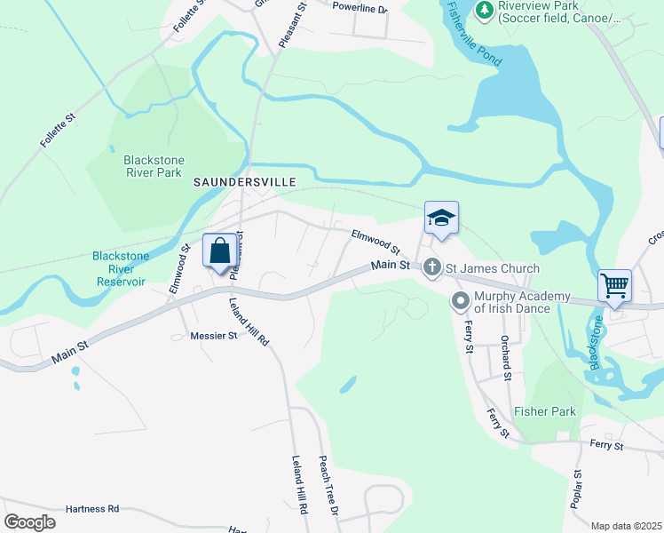 map of restaurants, bars, coffee shops, grocery stores, and more near 9 Farnum Street in Grafton