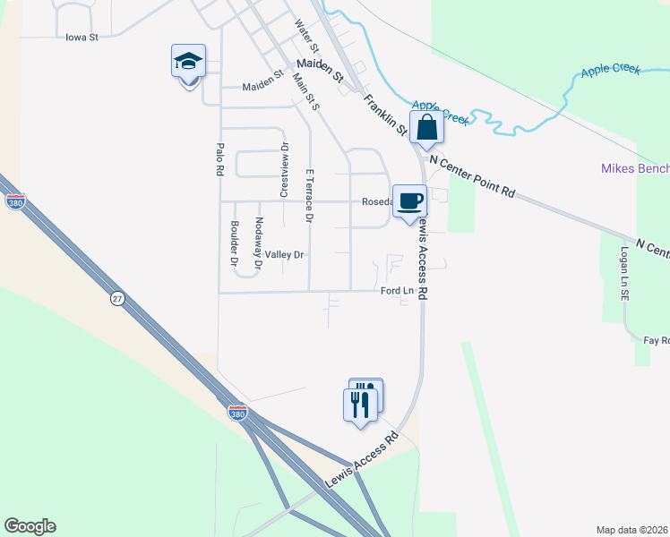 map of restaurants, bars, coffee shops, grocery stores, and more near 817 Main Street South in Center Point