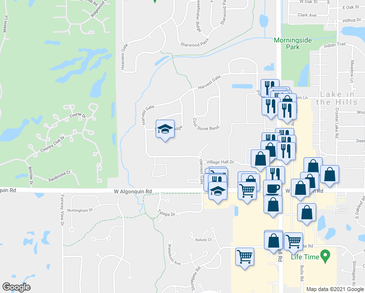 map of restaurants, bars, coffee shops, grocery stores, and more near 570 Harvest Gate in Lake in the Hills