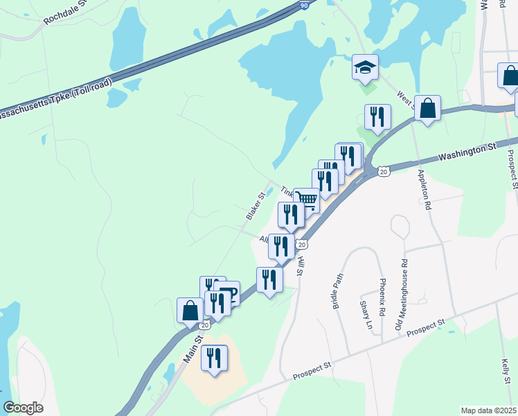 map of restaurants, bars, coffee shops, grocery stores, and more near 7 Blaker Street in Auburn