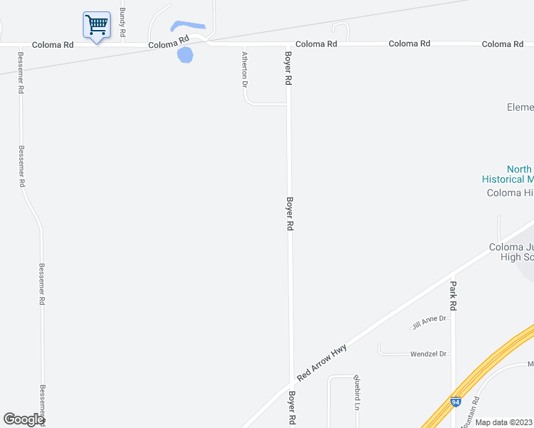 map of restaurants, bars, coffee shops, grocery stores, and more near 3662 Boyer Road in Coloma