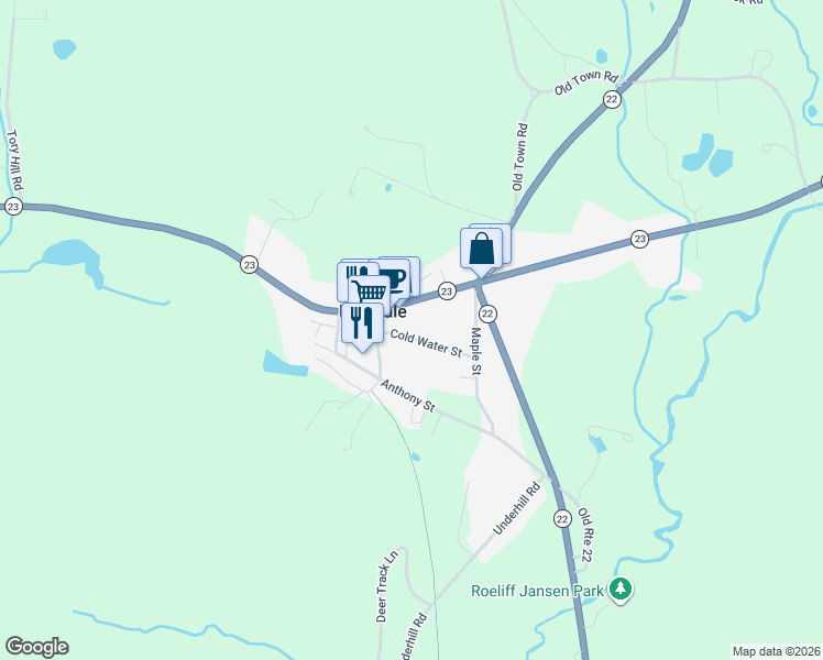 map of restaurants, bars, coffee shops, grocery stores, and more near 40-42 Cold Water St in Hillsdale