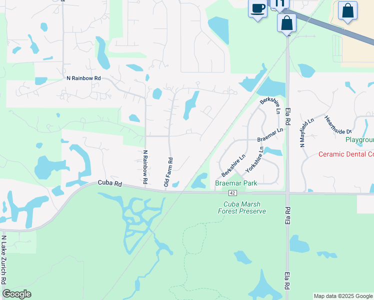 map of restaurants, bars, coffee shops, grocery stores, and more near 24432 West Hunters Lane in Deer Park