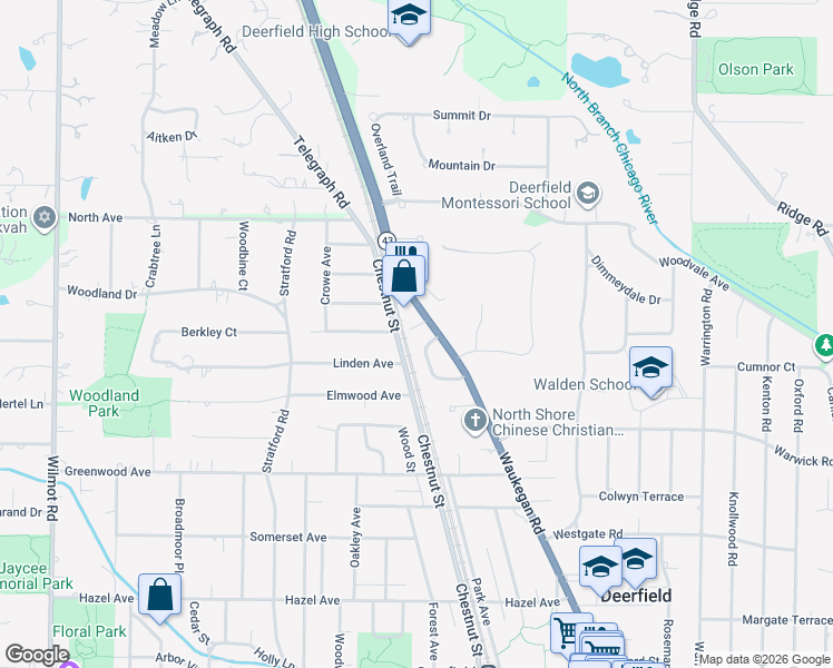 map of restaurants, bars, coffee shops, grocery stores, and more near 1442 Waukegan Road in Deerfield