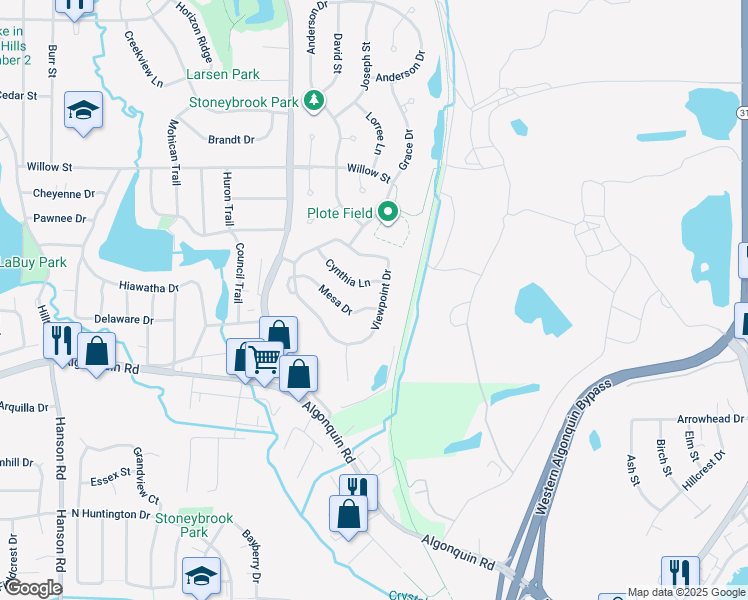 map of restaurants, bars, coffee shops, grocery stores, and more near 1020 Viewpoint Drive in Lake in the Hills