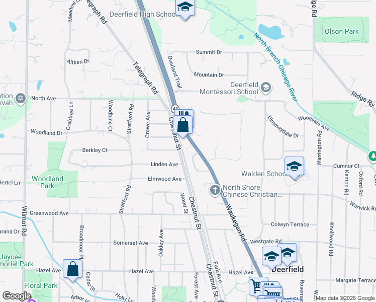 map of restaurants, bars, coffee shops, grocery stores, and more near 1442 Waukegan Road in Deerfield