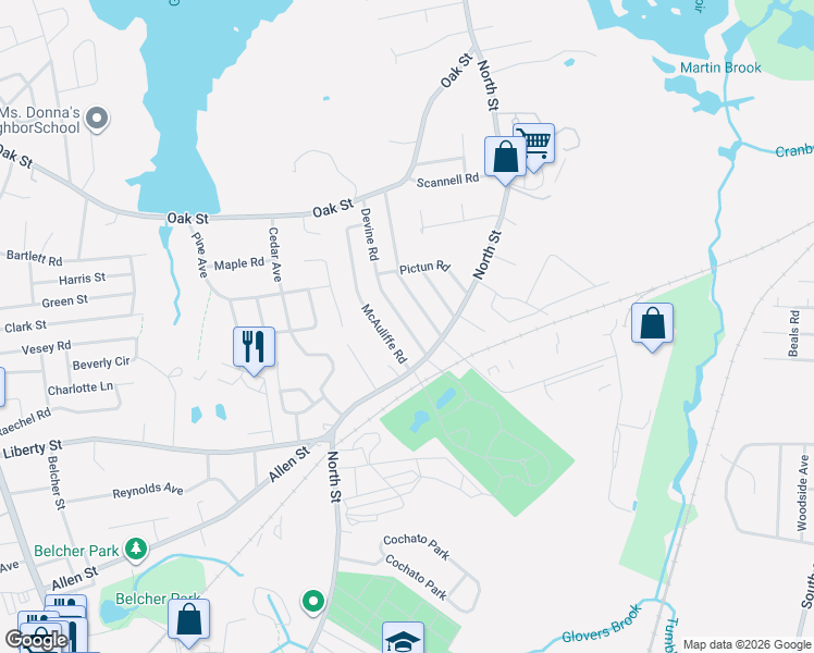 map of restaurants, bars, coffee shops, grocery stores, and more near 10 Devine Road in Randolph