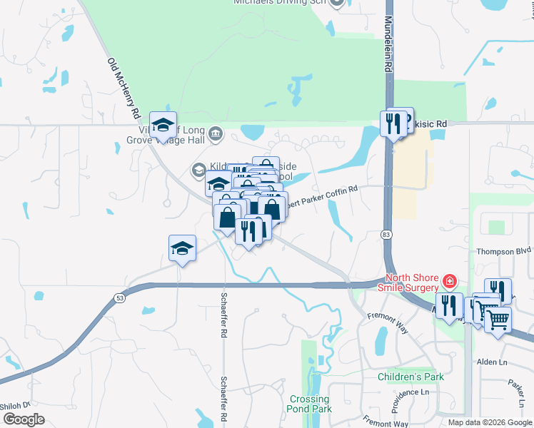 map of restaurants, bars, coffee shops, grocery stores, and more near in Long Grove