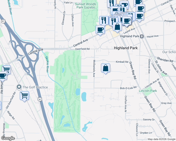 map of restaurants, bars, coffee shops, grocery stores, and more near 1033 Court Avenue in Highland Park