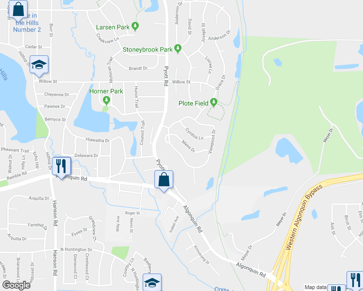 map of restaurants, bars, coffee shops, grocery stores, and more near 942 Mesa Drive in Lake in the Hills