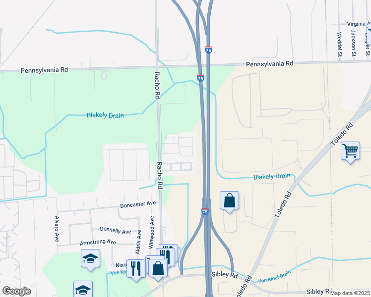 map of restaurants, bars, coffee shops, grocery stores, and more near in Brownstown Charter Township