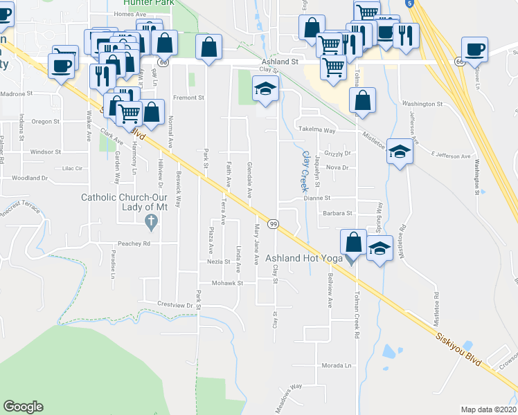 map of restaurants, bars, coffee shops, grocery stores, and more near 944 Glendale Avenue in Ashland
