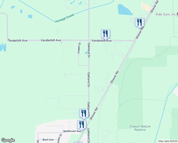 map of restaurants, bars, coffee shops, grocery stores, and more near 9524 Oakland Drive in Portage