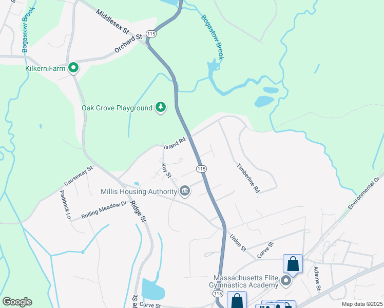 map of restaurants, bars, coffee shops, grocery stores, and more near 384 Exchange Street in Millis