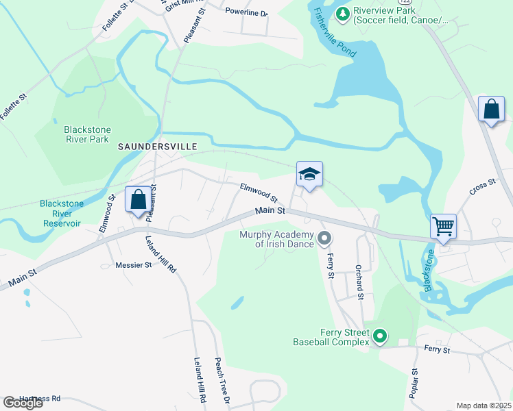map of restaurants, bars, coffee shops, grocery stores, and more near 109 Main Street in Grafton