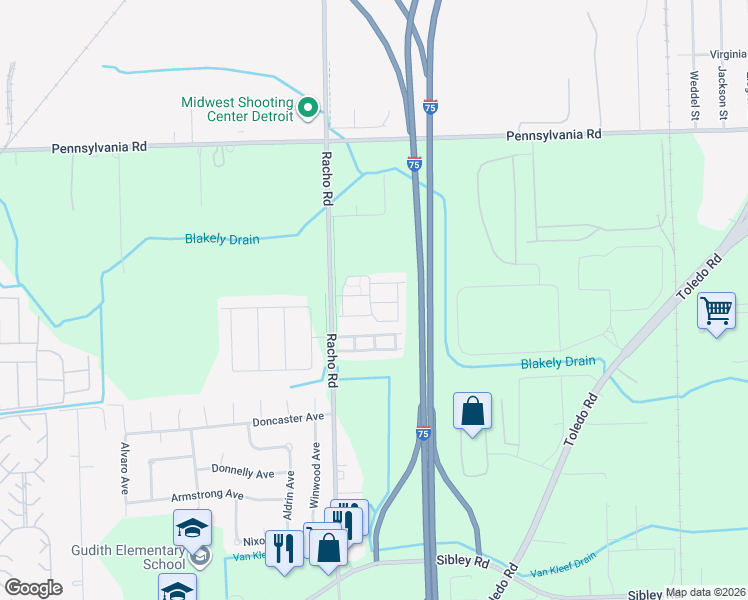 map of restaurants, bars, coffee shops, grocery stores, and more near in Brownstown Charter Township