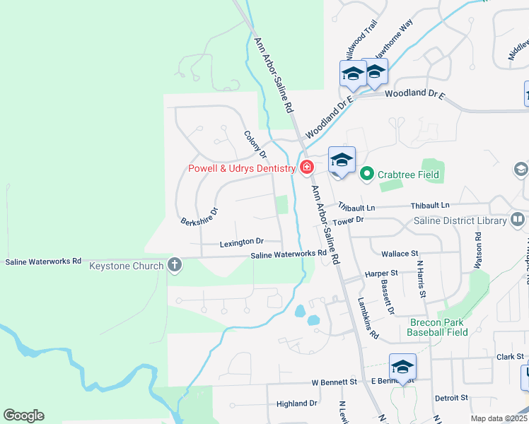 map of restaurants, bars, coffee shops, grocery stores, and more near 979 Colony Drive in Saline