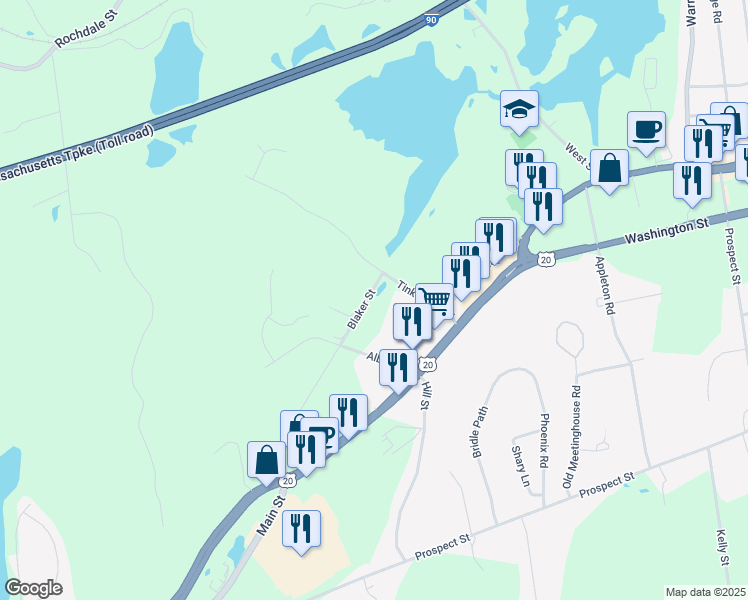 map of restaurants, bars, coffee shops, grocery stores, and more near 7 Blaker Street in Auburn