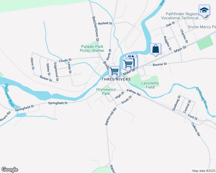 map of restaurants, bars, coffee shops, grocery stores, and more near 9 Front Street in Palmer