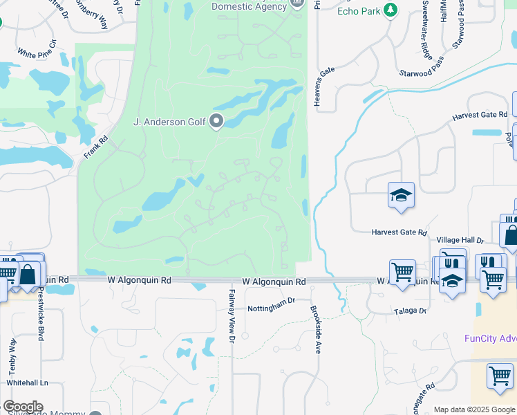 map of restaurants, bars, coffee shops, grocery stores, and more near 281 Course Drive in Lake in the Hills