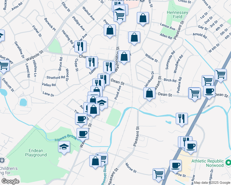 map of restaurants, bars, coffee shops, grocery stores, and more near 49 Heaton Avenue in Norwood