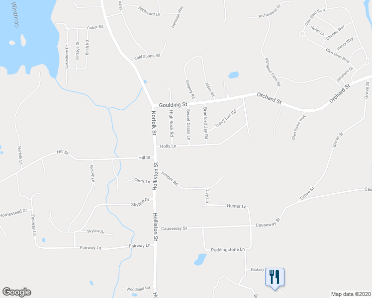 map of restaurants, bars, coffee shops, grocery stores, and more near 57 Holly Lane in Holliston