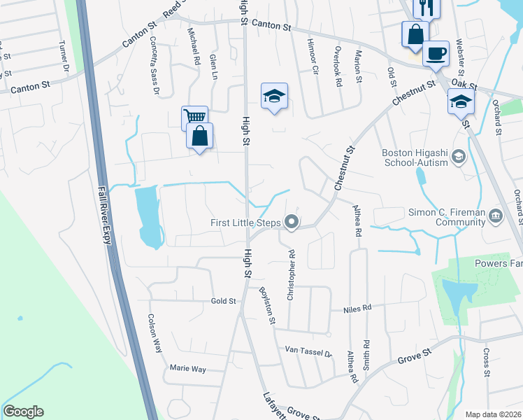 map of restaurants, bars, coffee shops, grocery stores, and more near 315 Chestnut Street in Randolph