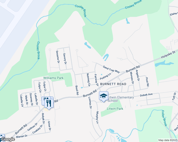 map of restaurants, bars, coffee shops, grocery stores, and more near 66 Cinnamon Drive in Chicopee