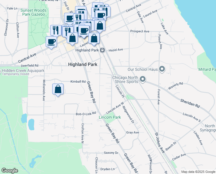 map of restaurants, bars, coffee shops, grocery stores, and more near 1424 Glencoe Avenue in Highland Park