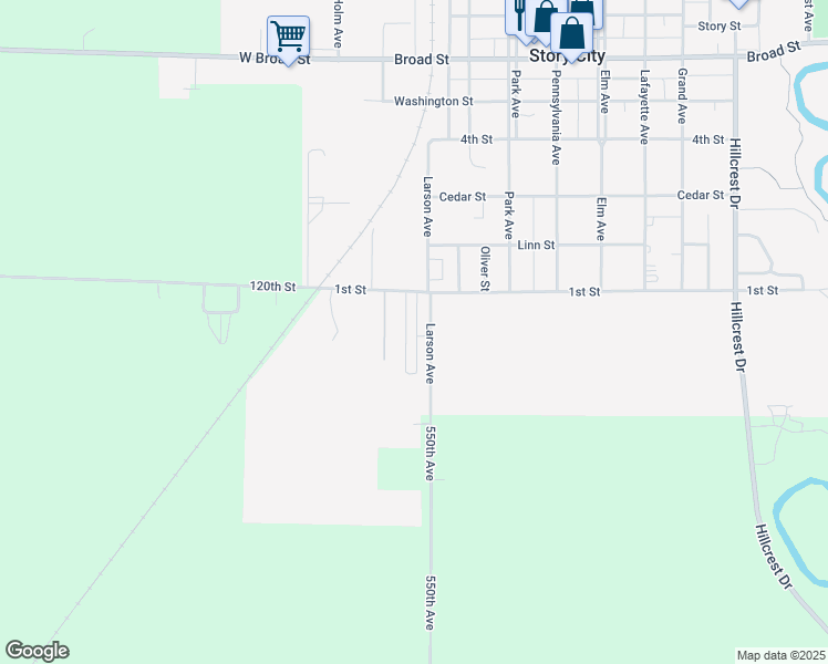 map of restaurants, bars, coffee shops, grocery stores, and more near 104 Larson Avenue in Story City