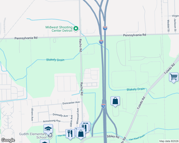 map of restaurants, bars, coffee shops, grocery stores, and more near in Brownstown Charter Township