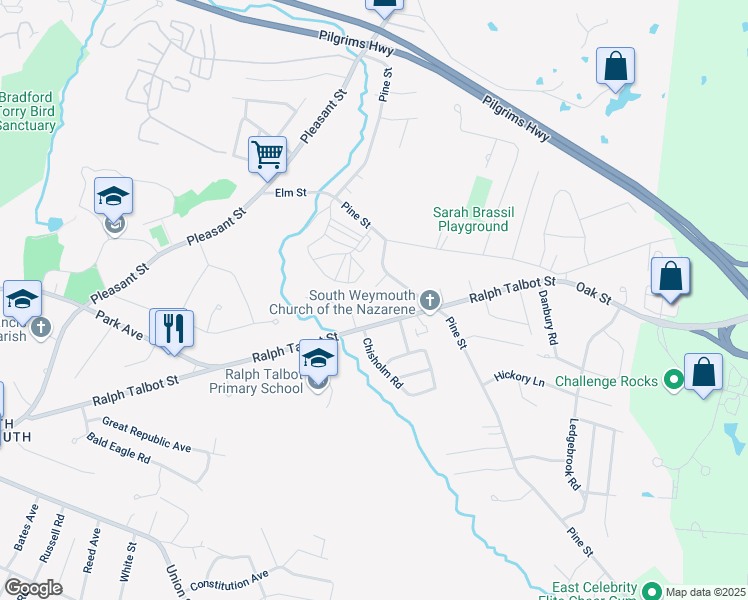 map of restaurants, bars, coffee shops, grocery stores, and more near 326 Ralph Talbot Street in Weymouth