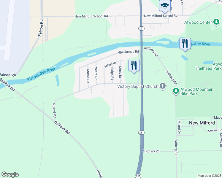 map of restaurants, bars, coffee shops, grocery stores, and more near 7037 Ralph Road in Rockford