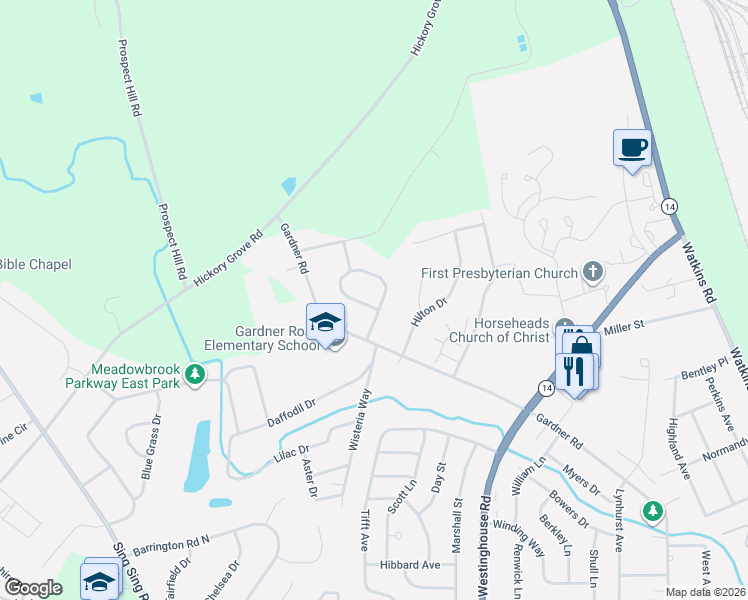 map of restaurants, bars, coffee shops, grocery stores, and more near 145 Saint Andrews Drive in Horseheads