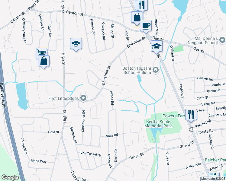 map of restaurants, bars, coffee shops, grocery stores, and more near 40 Chestnut Circle in Randolph