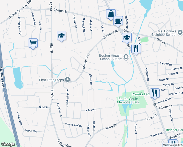 map of restaurants, bars, coffee shops, grocery stores, and more near 40 Chestnut Circle in Randolph