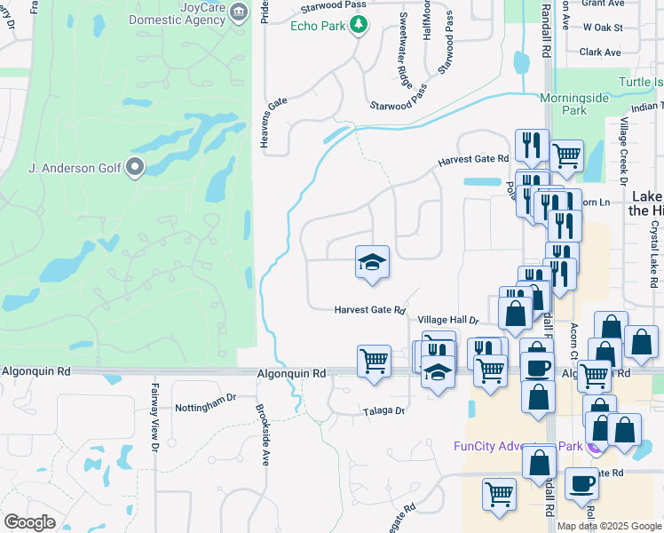 map of restaurants, bars, coffee shops, grocery stores, and more near 421 Thunder Ridge in Lake in the Hills