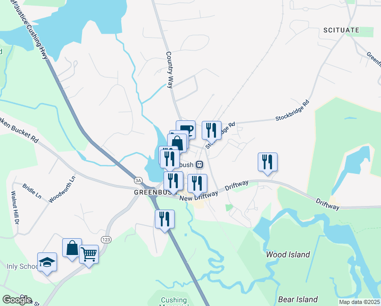 map of restaurants, bars, coffee shops, grocery stores, and more near 52 Country Way in Scituate