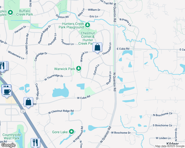 map of restaurants, bars, coffee shops, grocery stores, and more near 1304 Thorndale Lane in Lake Zurich
