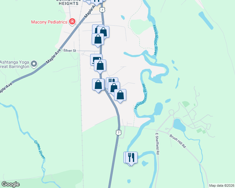 map of restaurants, bars, coffee shops, grocery stores, and more near 16-48 Reed St in Great Barrington