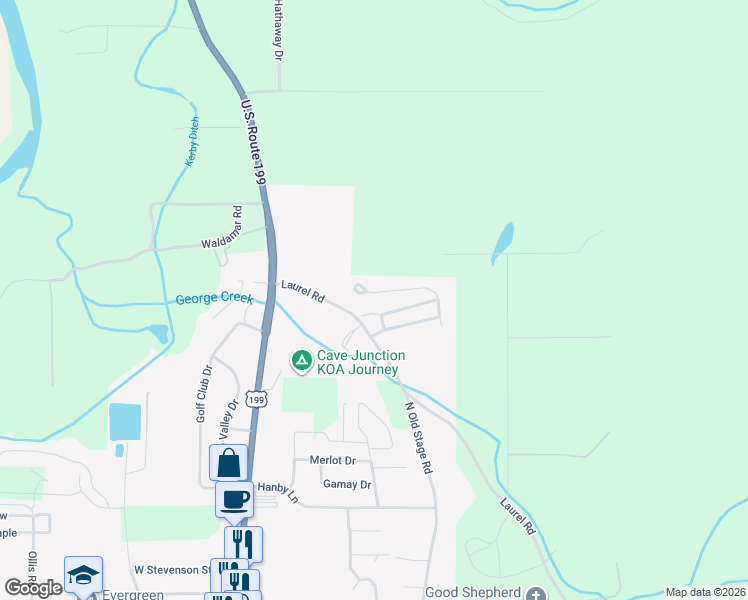 map of restaurants, bars, coffee shops, grocery stores, and more near 372 Cedar Ridge in Cave Junction