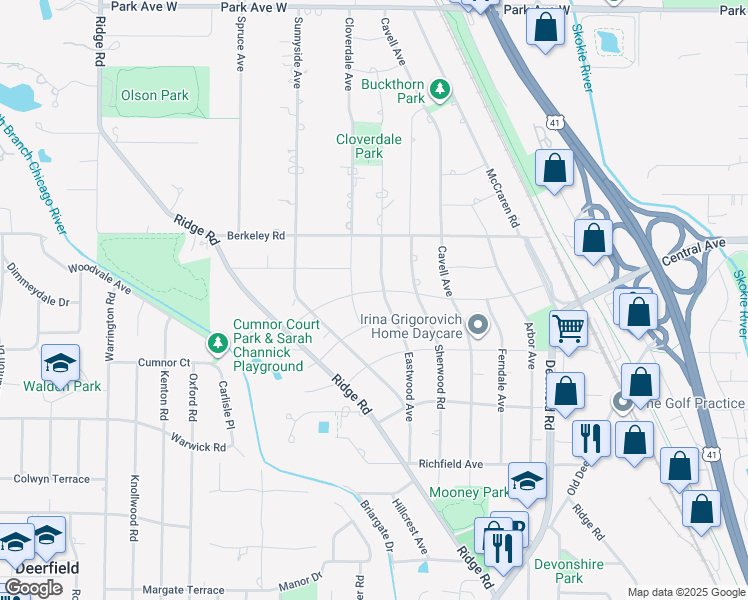 map of restaurants, bars, coffee shops, grocery stores, and more near 1822 Northland Avenue in Highland Park