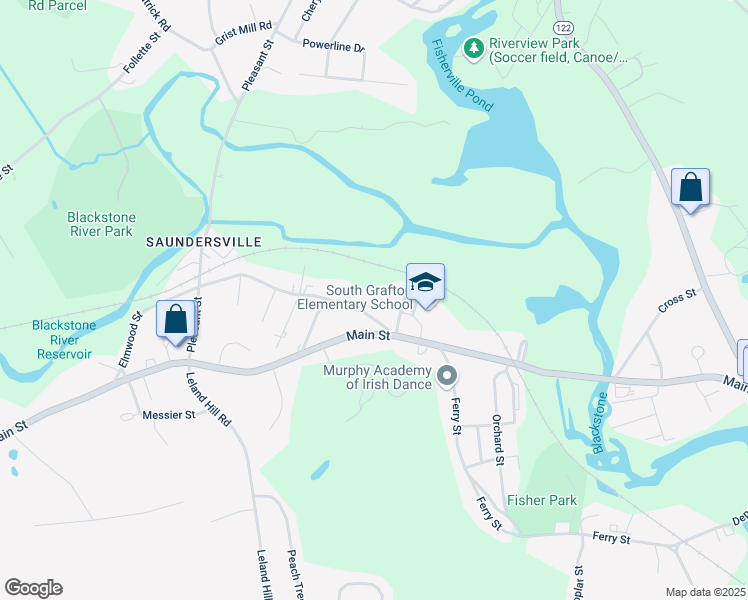 map of restaurants, bars, coffee shops, grocery stores, and more near 26 Elmwood Street in Grafton
